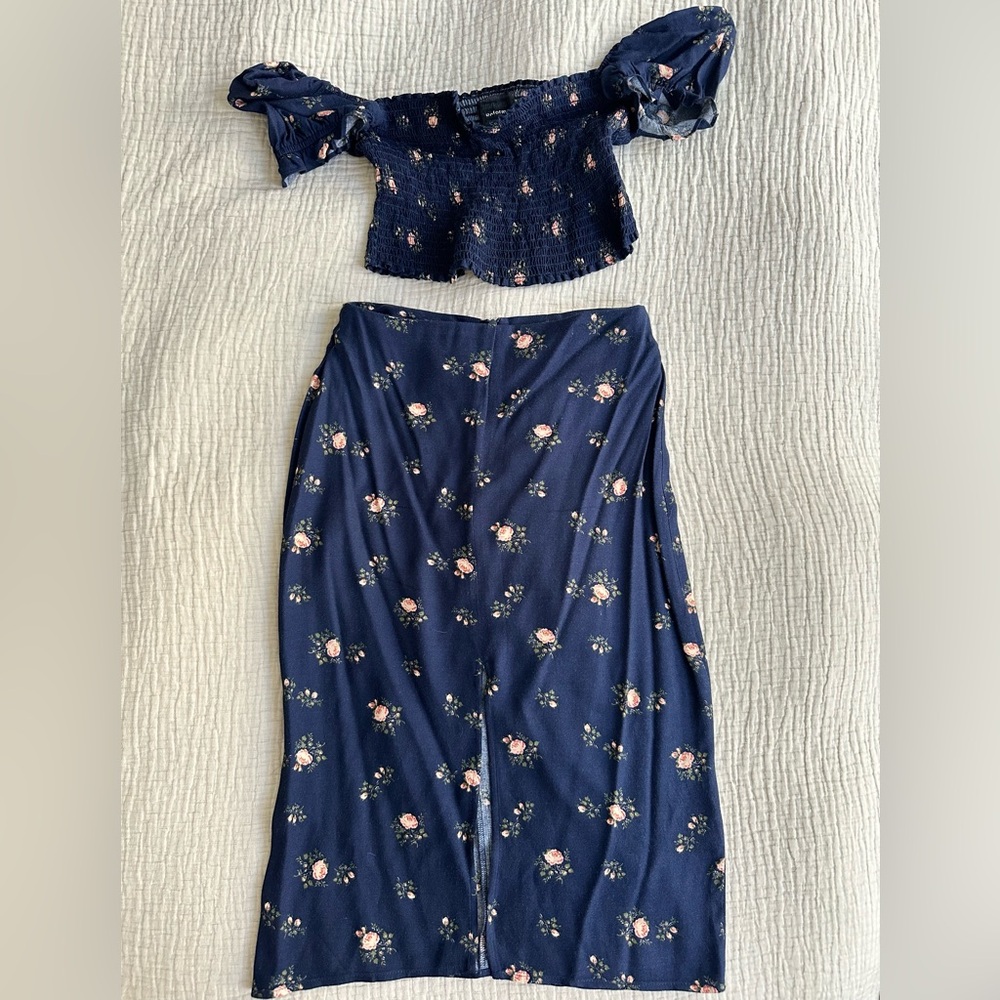 Reformation Floral Navy Two-Piece Set